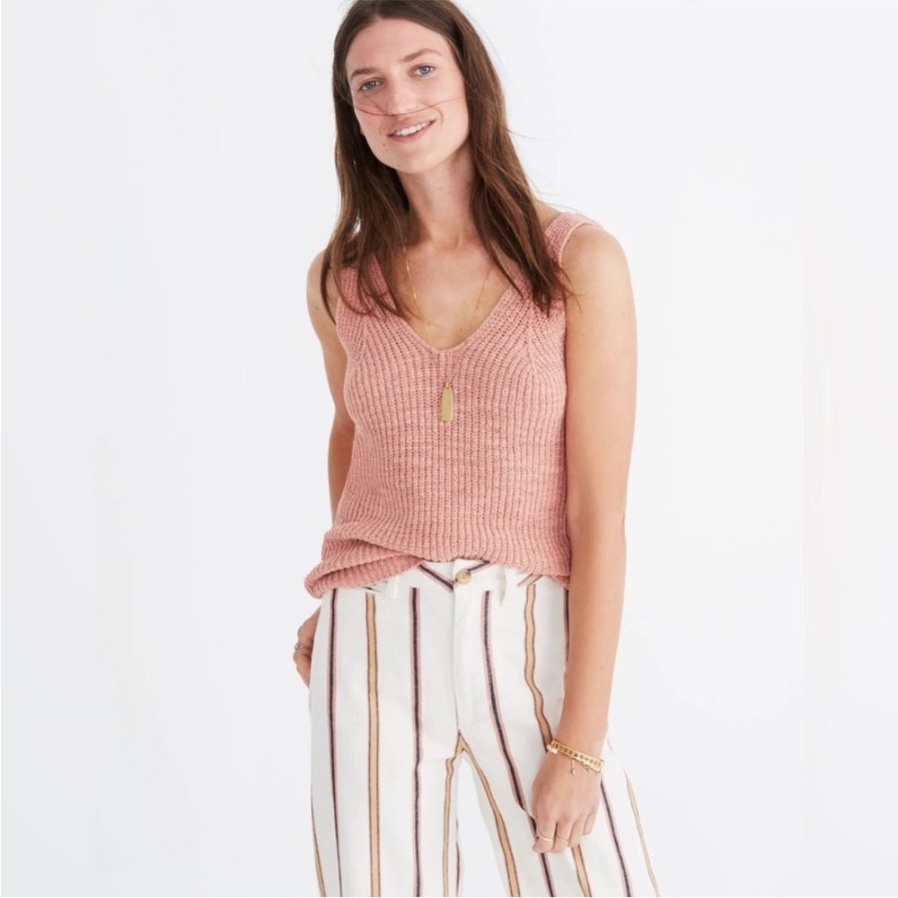 Madewell Monterey Sweater Vest Lucid Pink Knit V-Neck Tank Top